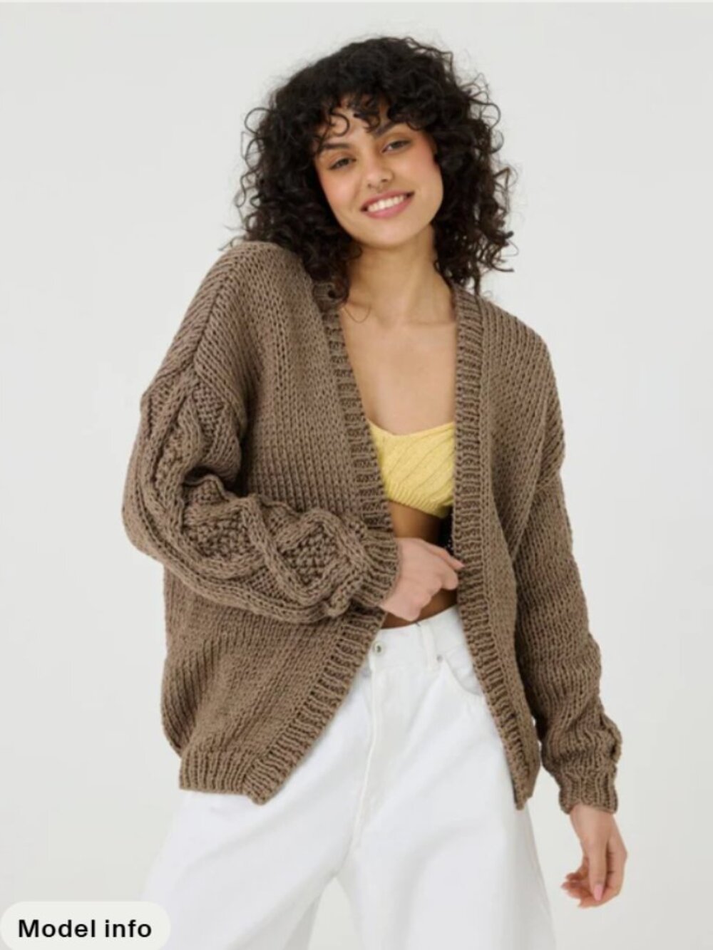 Taupe cotton cardigan oversized - Picture 4 of 6